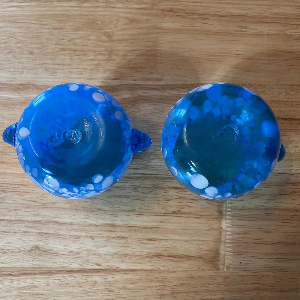 VTG Rainbow Glass Huntington WV Blue White Spatter Creamer Sugar Bowl Hand Blown
